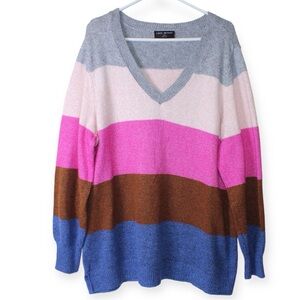 Lane Bryant Plus Size V-Neck Color Block Multi-Colored Striped Sweater 22/24